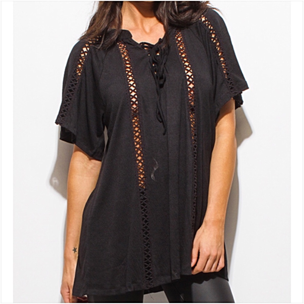 Bohemian Crochet Trim Relaxed Tunic Top SMLXL - Picture 5 of 7